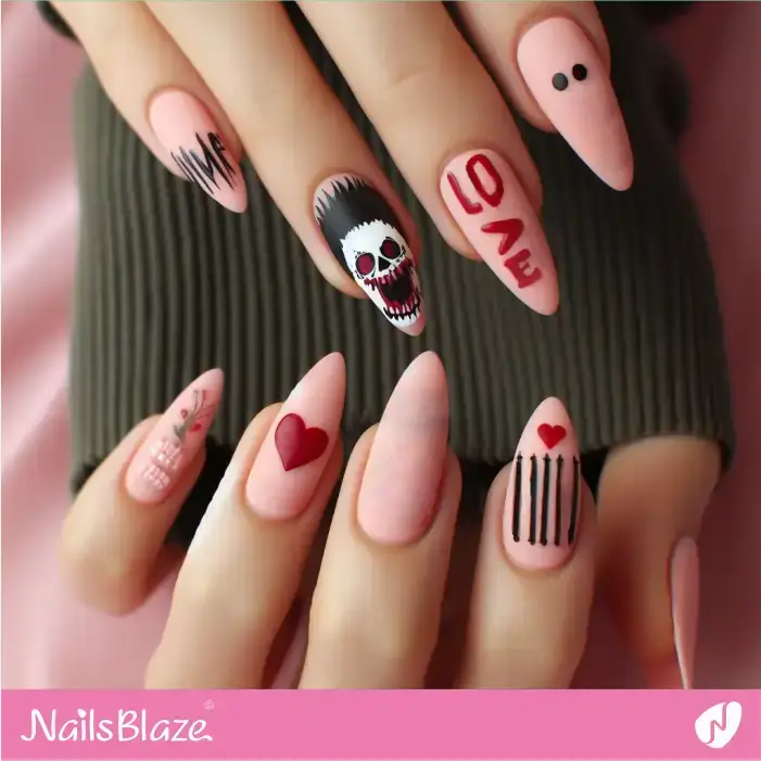Matte Pink Horror Love Nails | Valentine Nails - NB2156